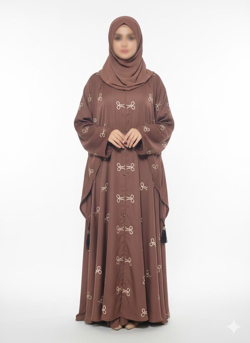 Open Tail Bow Soft Brown Abaya