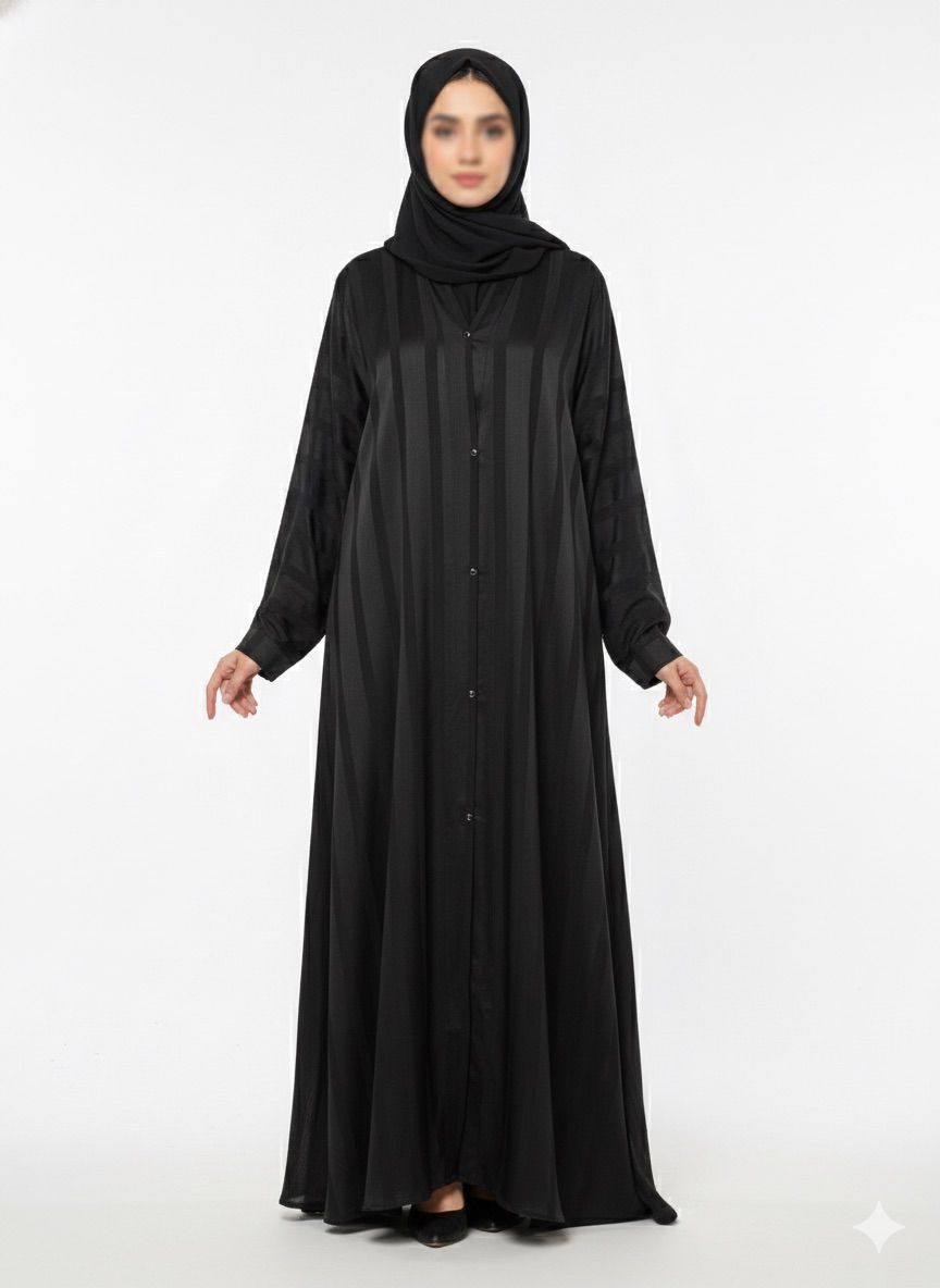 Open Zoom Shinning Deep Black Abaya