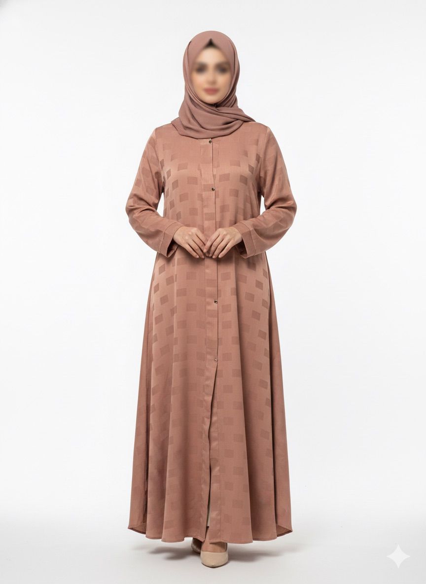 Open Zoom shining Abaya Dusty Rose