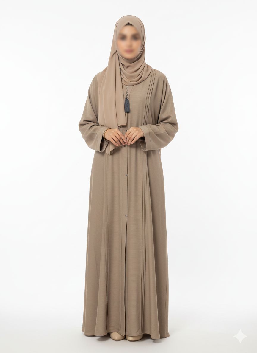 Classic Pleated Beige Abaya